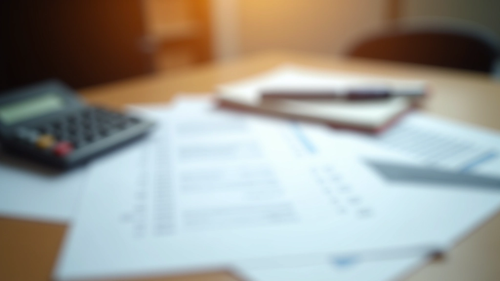 Pracovní stůl s rozloženými finančními výpisy, kalkulačkou a notebookem pro finanční audit